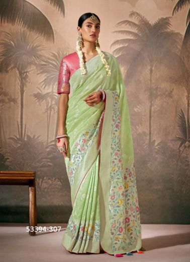 Light Green Woven Wedding-Wear Banarasi Silk Saree