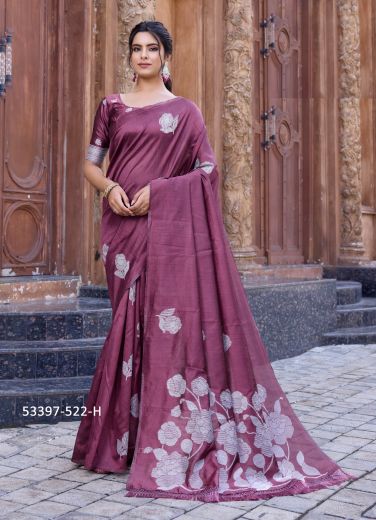 Wine Cotton Doriya Thread-Work Party-Wear Handloom Saree