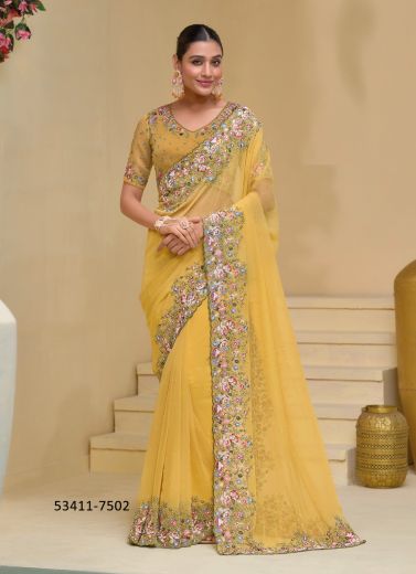 Yellow Banarasi Handworked Wedding-Wear Bridal Saree