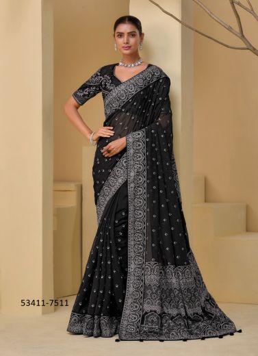 Black Banarasi Handworked Wedding-Wear Bridal Saree