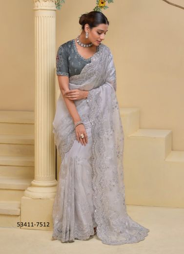 Off White Silk Handworked Wedding-Wear Bridal Saree