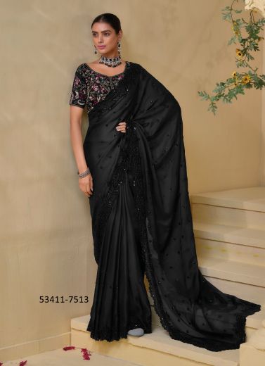 Black Banarasi Handworked Wedding-Wear Bridal Saree