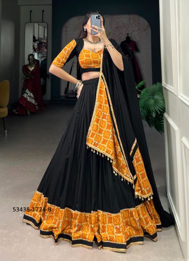 Black & Orange Rayon Bandhani Printed Navratri Special Readymade Lehenga Choli [Chaniya Choli For Garba]