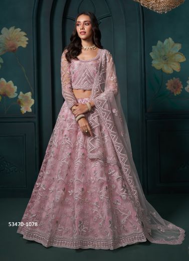 Light Pink Net Sequins-Work Wedding-Wear Stylish Lehenga Choli