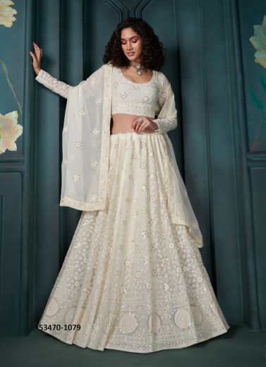 White Georgette Sequins-Work Wedding-Wear Stylish Lehenga Choli