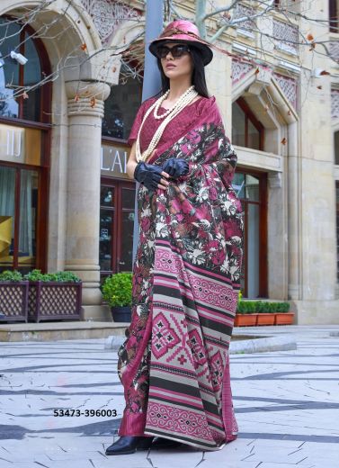 Multicolored Satin Crepe Digitally Printed Vibrant Saree For Kitty-Parties