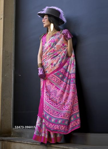 Multicolored Satin Crepe Digitally Printed Vibrant Saree For Kitty-Parties