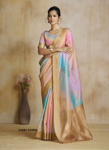 Multicolored Silk Digitally Printed Vibrant Saree For Kitty-Parties