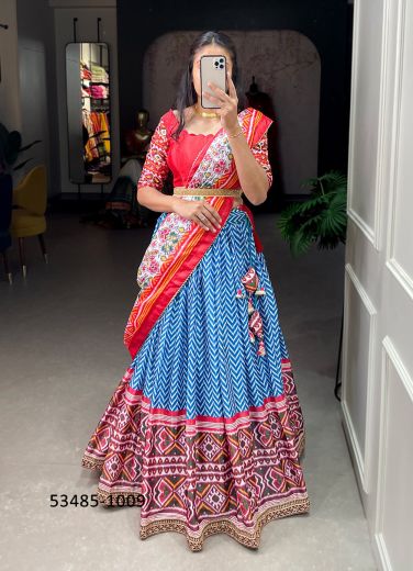 Multicolored Chinon Patola-Printed Festive-Wear Traditional Lehenga Choli