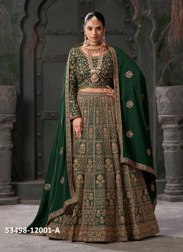 Green Premium Georgette Zarkan-Work Wedding-Wear Readymade Bridal Lehenga Choli