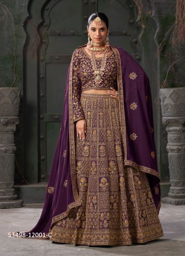 Violet Premium Georgette Zarkan-Work Wedding-Wear Readymade Bridal Lehenga Choli