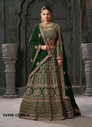 Green Premium Georgette Zarkan-Work Wedding-Wear Readymade Bridal Lehenga Choli