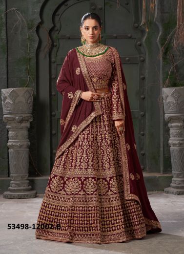 Maroon Premium Georgette Zarkan-Work Wedding-Wear Readymade Bridal Lehenga Choli