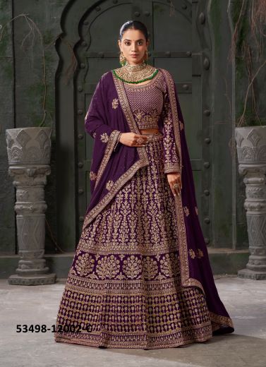 Violet Premium Georgette Zarkan-Work Wedding-Wear Readymade Bridal Lehenga Choli