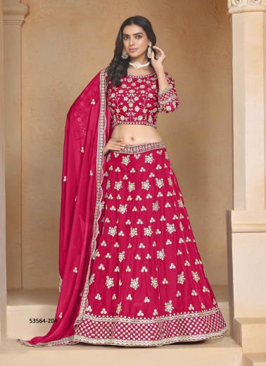 Wine Red Organza Embroidered Lehenga Choli For Traditional / Religious Occasions