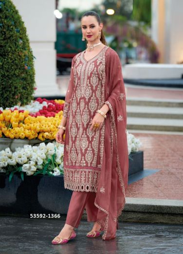 Light Coral & White Organza Embroidered Festive-Wear Pakistani Readymade Salwar Kameez