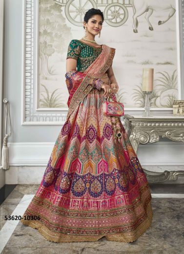 Multicolored Banarasi Silk Handworked Wedding-Wear Bridal Lehenga Choli