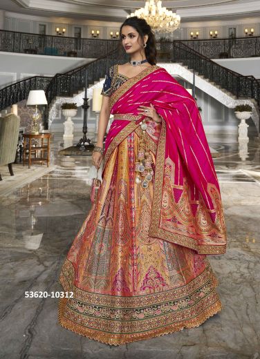 Multicolored Banarasi Silk Handworked Wedding-Wear Bridal Lehenga Choli