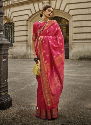 Wine Red Woven Soft Silk Saree For Traditional / Religious Occasions