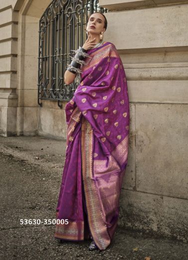 Purple Woven Soft Silk Saree For Traditional / Religious Occasions