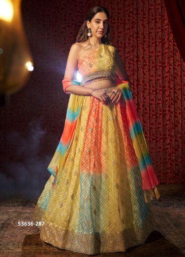 Multicolored Organza Digitally Printed Party-Wear Stylish Lehenga Choli