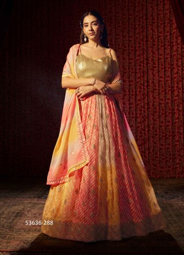 Multicolored Organza Digitally Printed Party-Wear Stylish Lehenga Choli