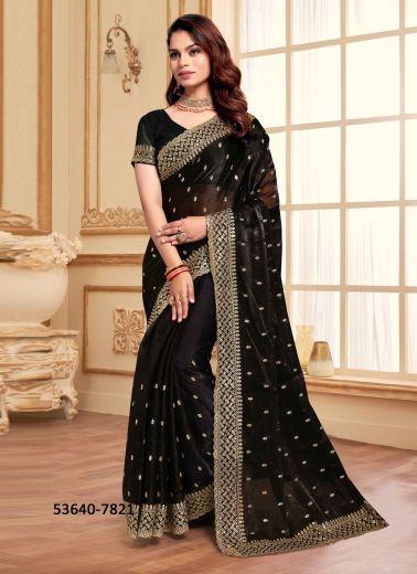 Black Jimmy Choo Silk Sequins-Work Festive-Wear Desi Saree