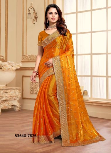 Orange Jimmy Choo Silk Sequins-Work Festive-Wear Desi Saree