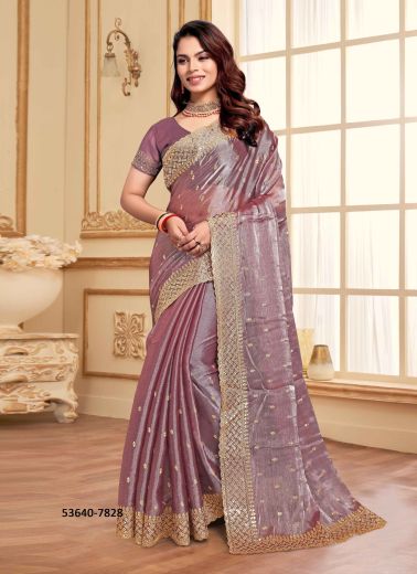 Light Mauve Jimmy Choo Silk Sequins-Work Festive-Wear Desi Saree