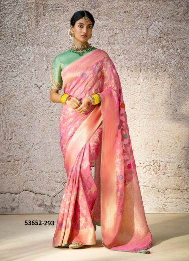 Pink Kora Banarasi Silk Woven Wedding-Wear Saree