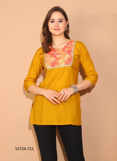 Orange Silk Printed Office-Wear Readymade Short Top