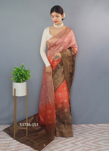 Multicolored Woven Chanderi Kalamkari Festive-Wear Saree