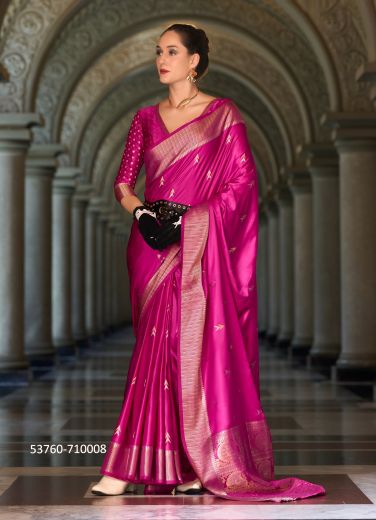 Magenta Woven Satin Mungha Soft Silk Evening-Wear Saree