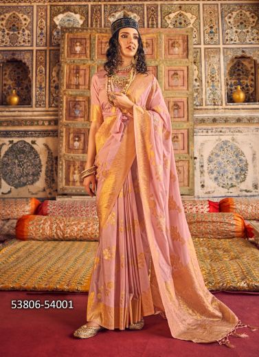 Pink Georgette Woven Soft Silk Saree For Traditional / Religious Occasions