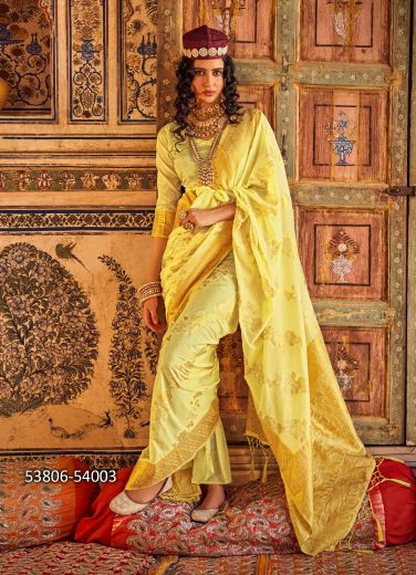 Yellow Georgette Woven Soft Silk Saree For Traditional / Religious Occasions