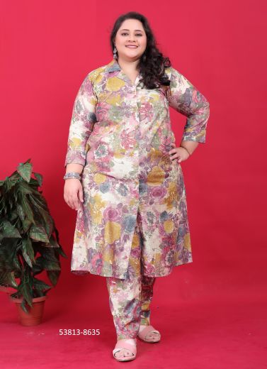 Multicolored Rayon Digitally Printed Resort-Wear Readymade Plus-Size Co-Ord Set [With Two Pockets]