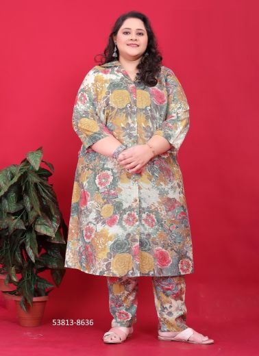 Multicolored Rayon Digitally Printed Resort-Wear Readymade Plus-Size Co-Ord Set [With Two Pockets]