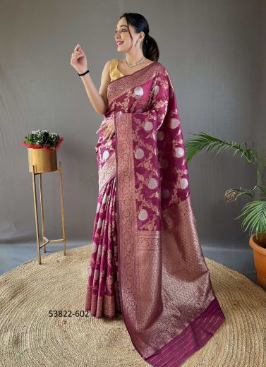 Purple Cotton Woven Linen-Cotton Saree For Traditional / Religious Occasions