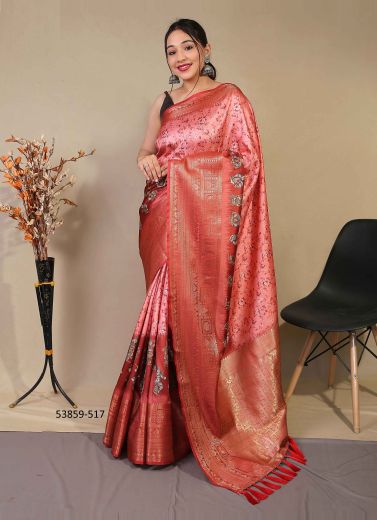 Dark Pink Kanjivaram Silk Digitally Printed Festive-Wear Saree