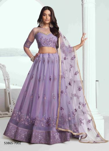 Lavender Net With Two Tone Cotton Sequins-Work Party-Wear Stylish Lehenga Choli