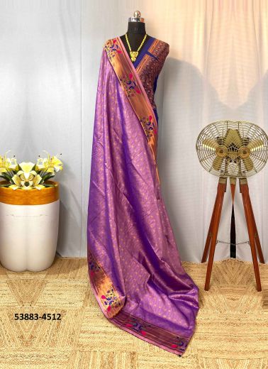 Lavender Woven Pure Paithani Soft Silk Saree For Traditional / Religious Occasions