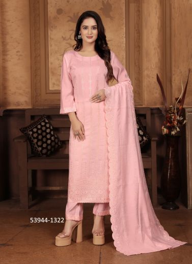 Pink Chanderi Thread-Work Office-Wear Pant-Bottom Readymade Salwar Kameez