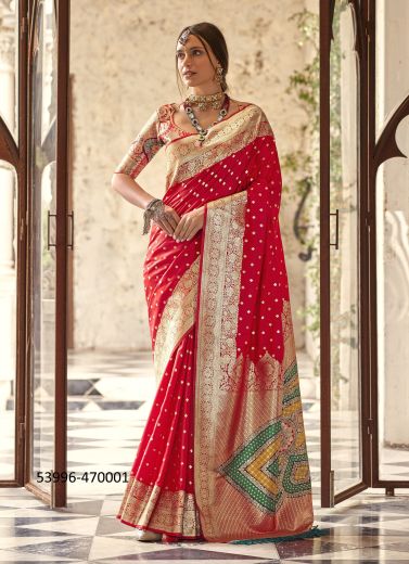 Crimson Red Woven Wedding-Wear Banarasi Silk Saree