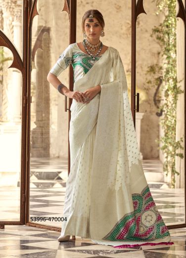 White Woven Wedding-Wear Banarasi Silk Saree