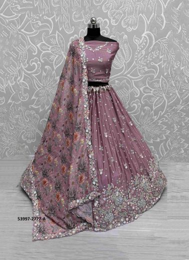 Lilac Chinon Handworked Wedding-Wear Reception Lehenga Choli