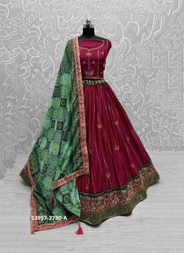 Wine Red Silk Handworked Wedding-Wear Reception Lehenga Choli