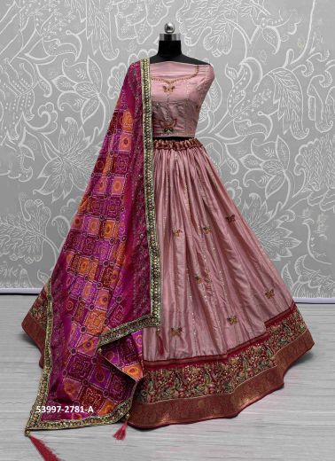 Pink Silk Handworked Wedding-Wear Reception Lehenga Choli