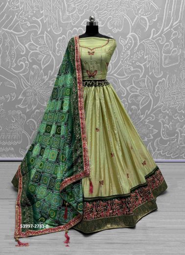 Light Green Silk Handworked Wedding-Wear Reception Lehenga Choli