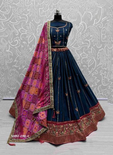 Sea Blue Silk Handworked Wedding-Wear Reception Lehenga Choli