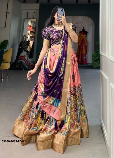 Pink & Violet Dolla Silk Digitally Printed Party-Wear Traditional Lehenga Choli